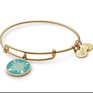 Alex and Ani Aqua and Gold Colored Arrow Design Charm Bracelet
